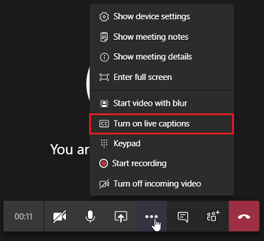 Teams Office 365 Closed Captions. AHEAD